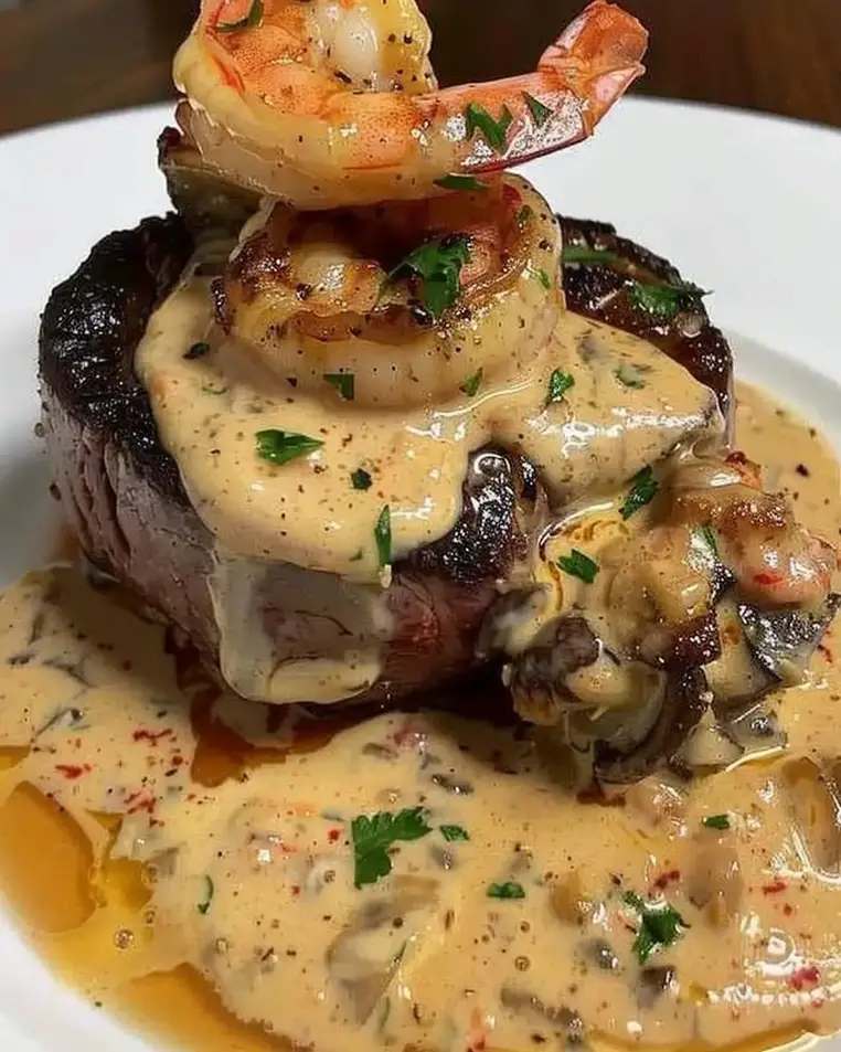 Filet Mignon with Shrimp and Lobster Cream Sauce