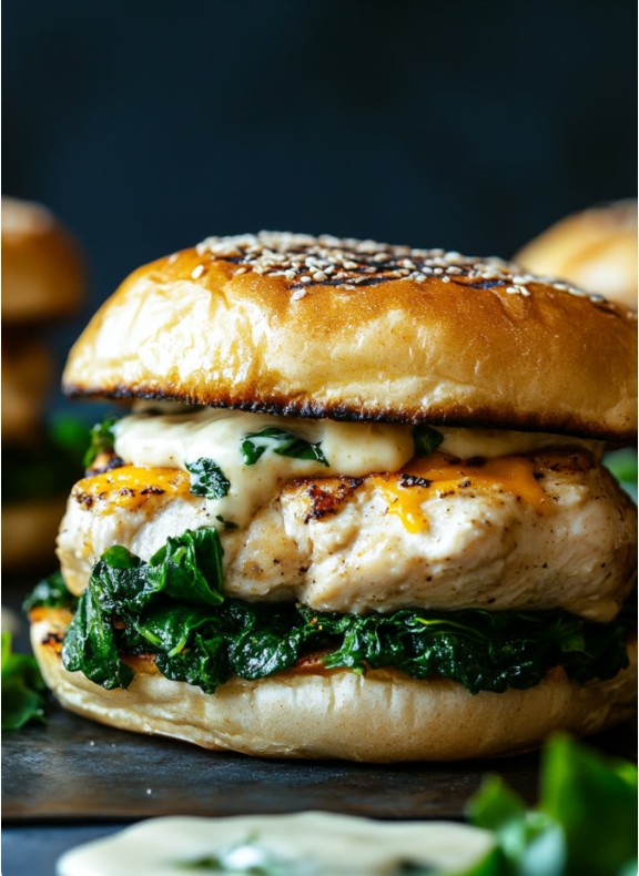 White Cheddar Spinach and Chicken Burgers