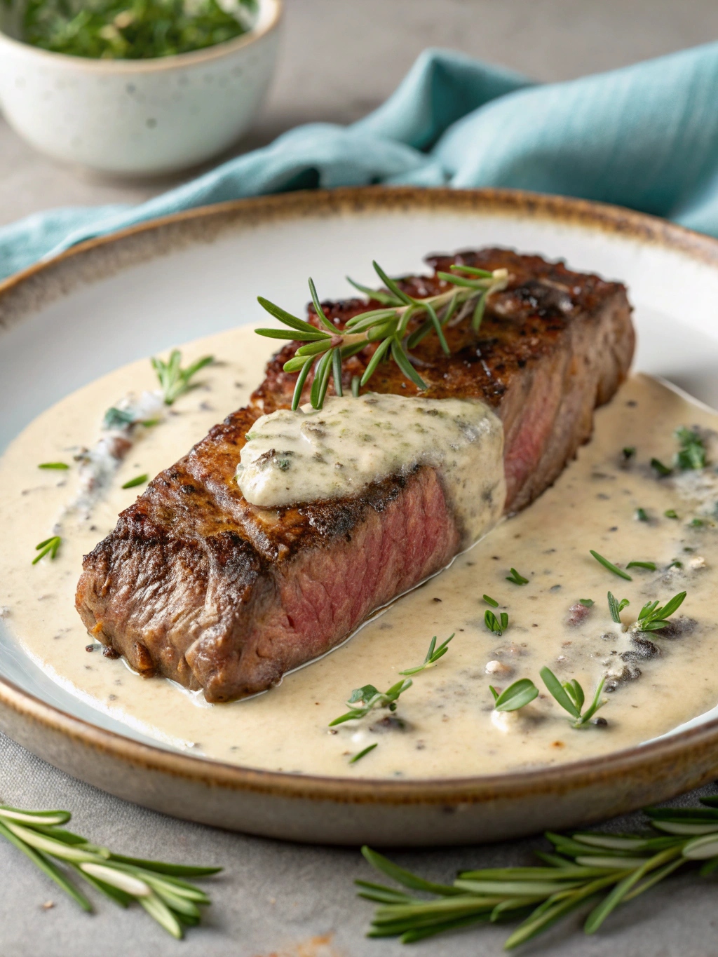 Pan-Seared New York Strip Steak with Gorgonzola Cream Sauce