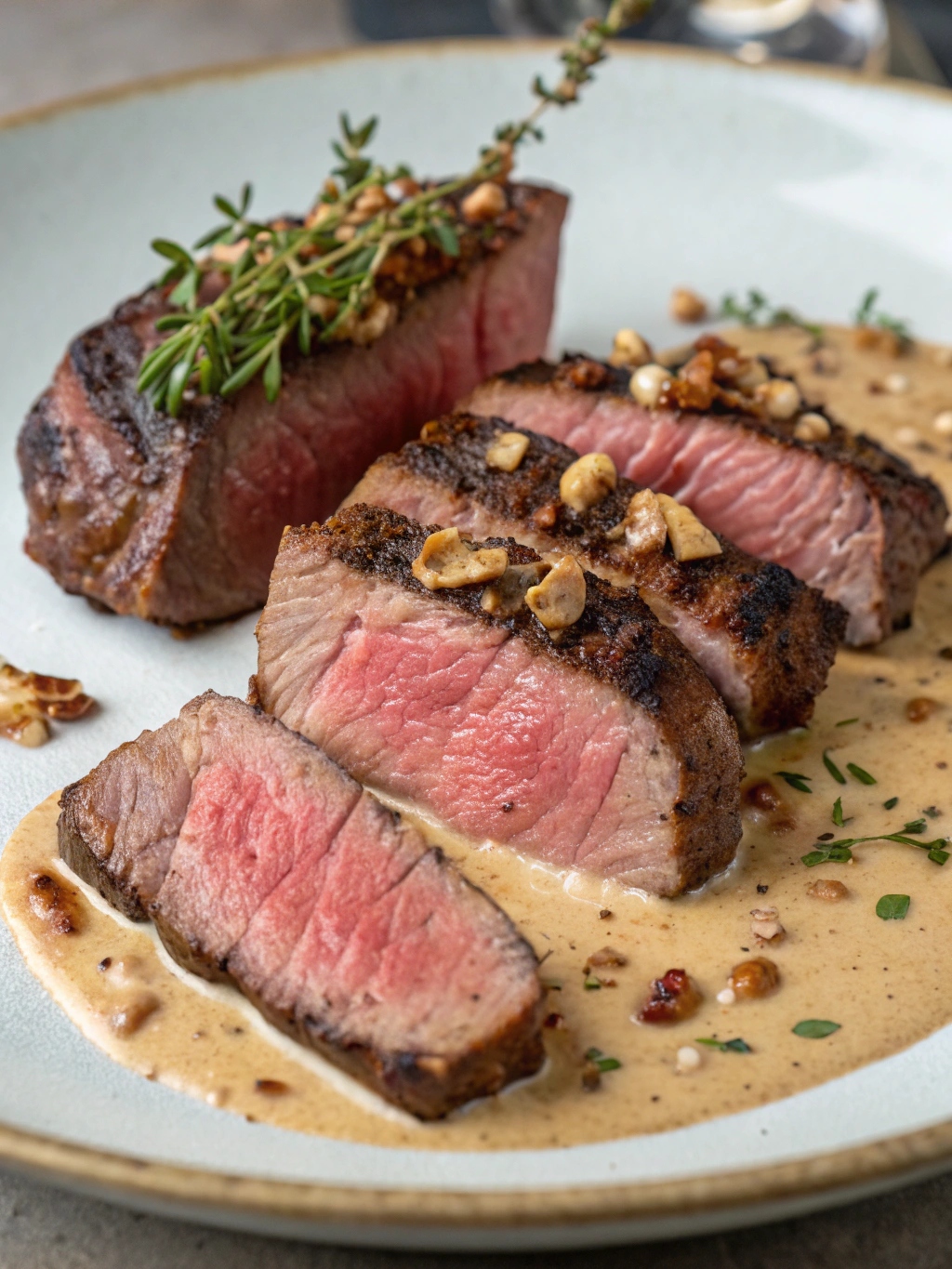 French Seared Steak with Cognac Cream Sauce