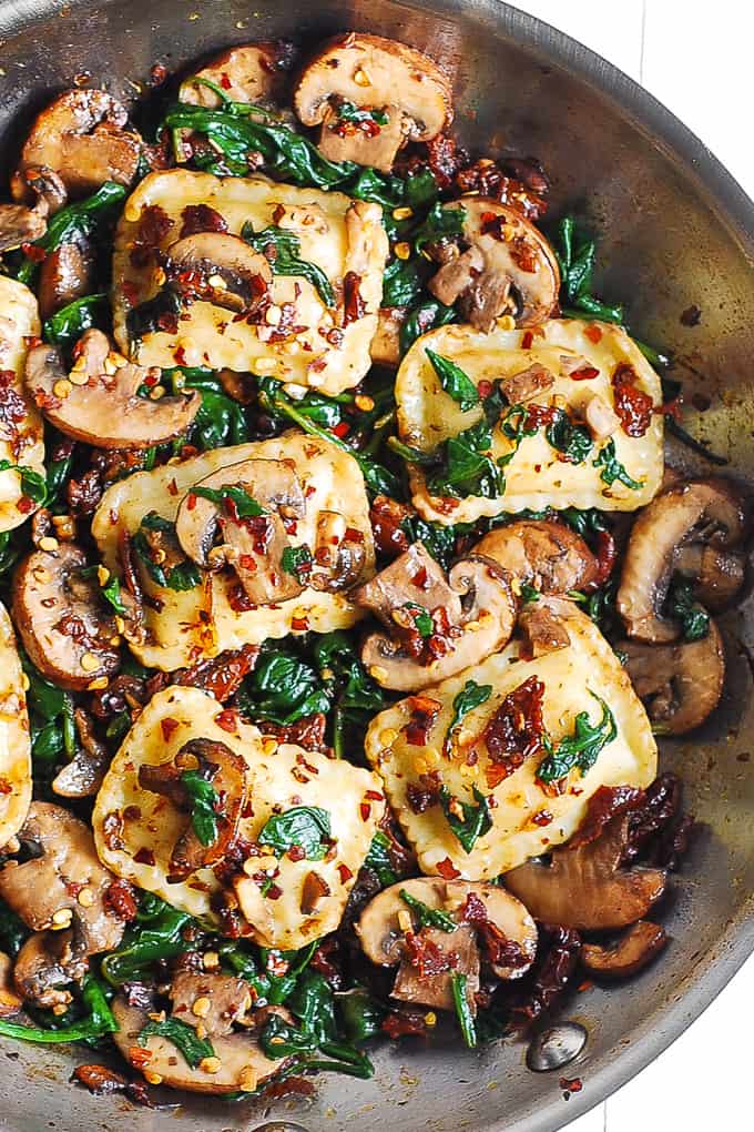 Mushroom Ravioli with Spinach