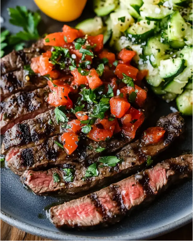 Grilled Balsamic Skirt Steak with Roasted Red Pepper