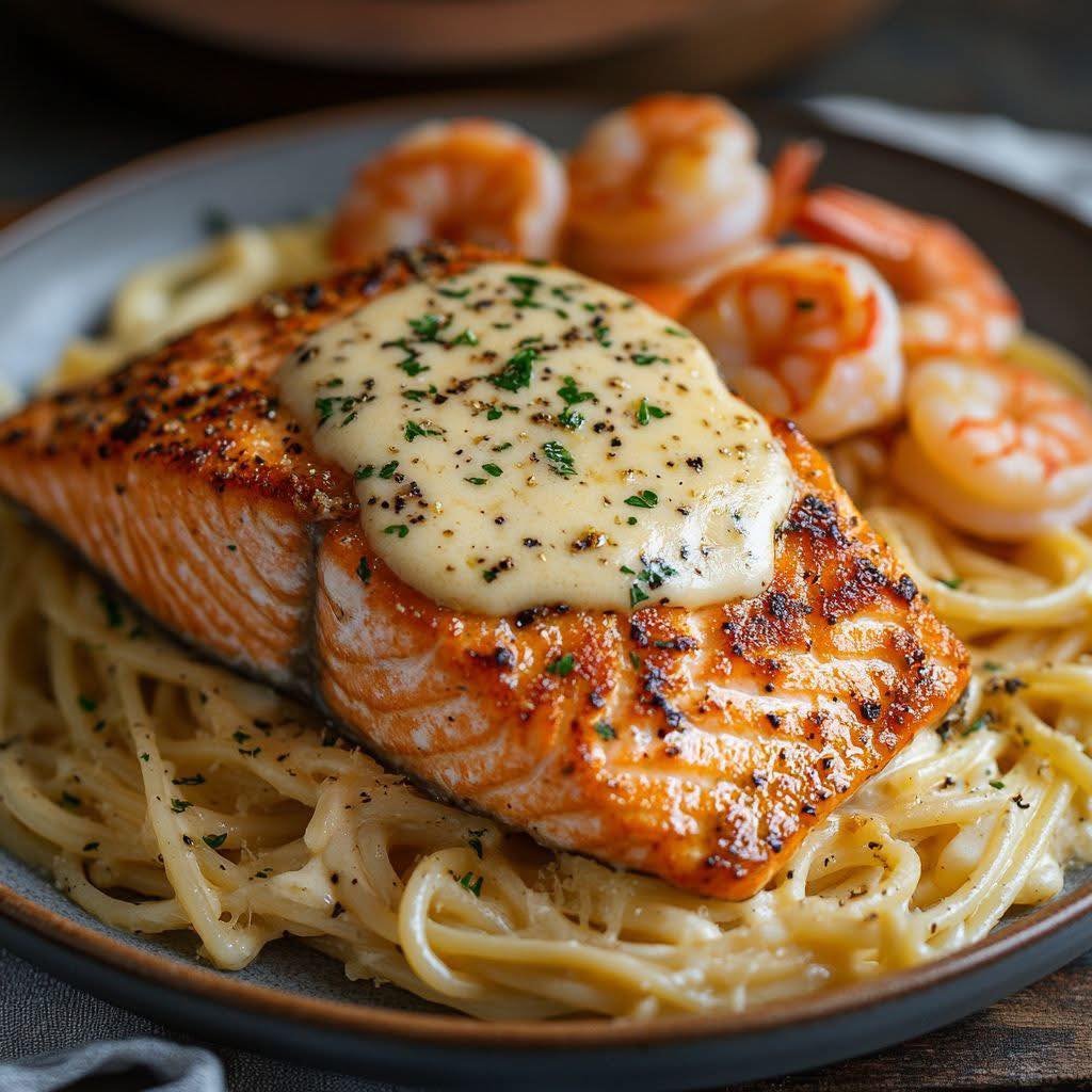 Creamy Salmon & Shrimp Pasta