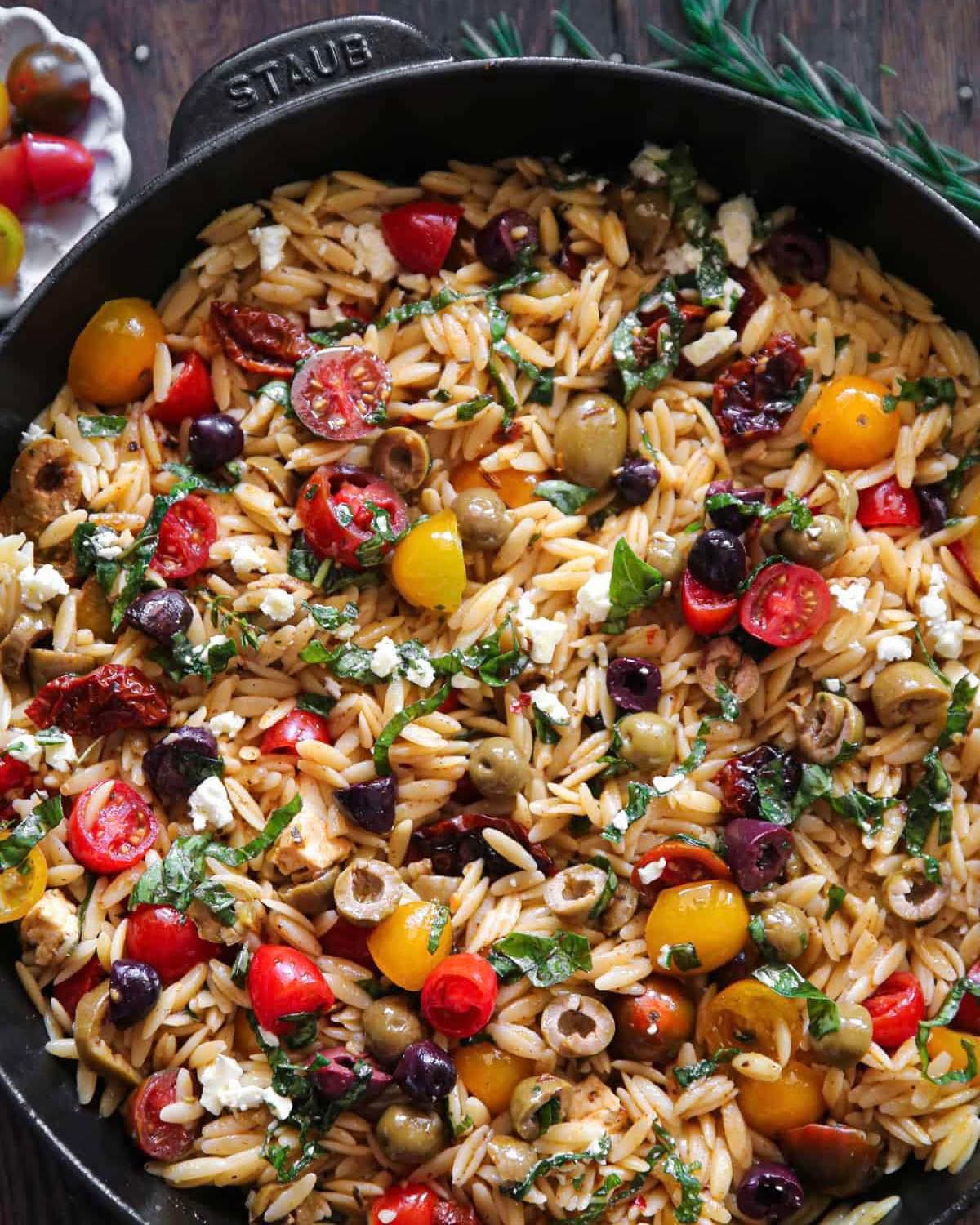 Greek Orzo with Tomatoes, Feta, Olives, and Fresh Basil