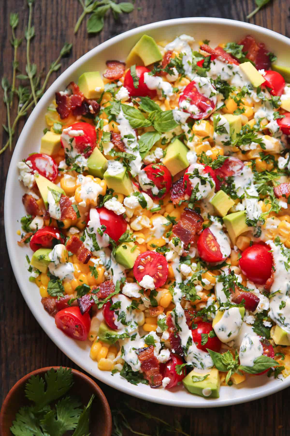 Avocado Corn Tomato Salad with Creamy Cilantro
