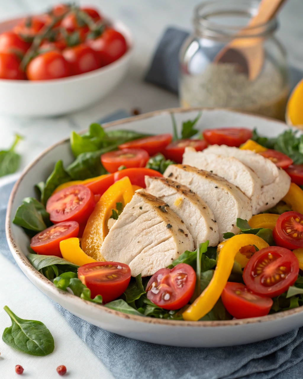 Chicken Salad with Cherry Tomatoes and Bell Peppers