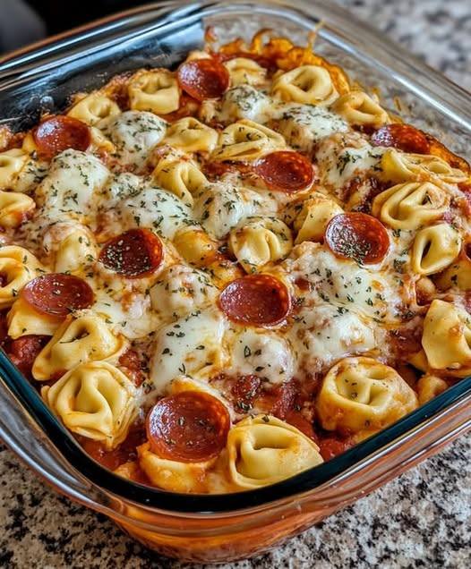 Cheese Tortellini Pepperoni Pizza Casserole