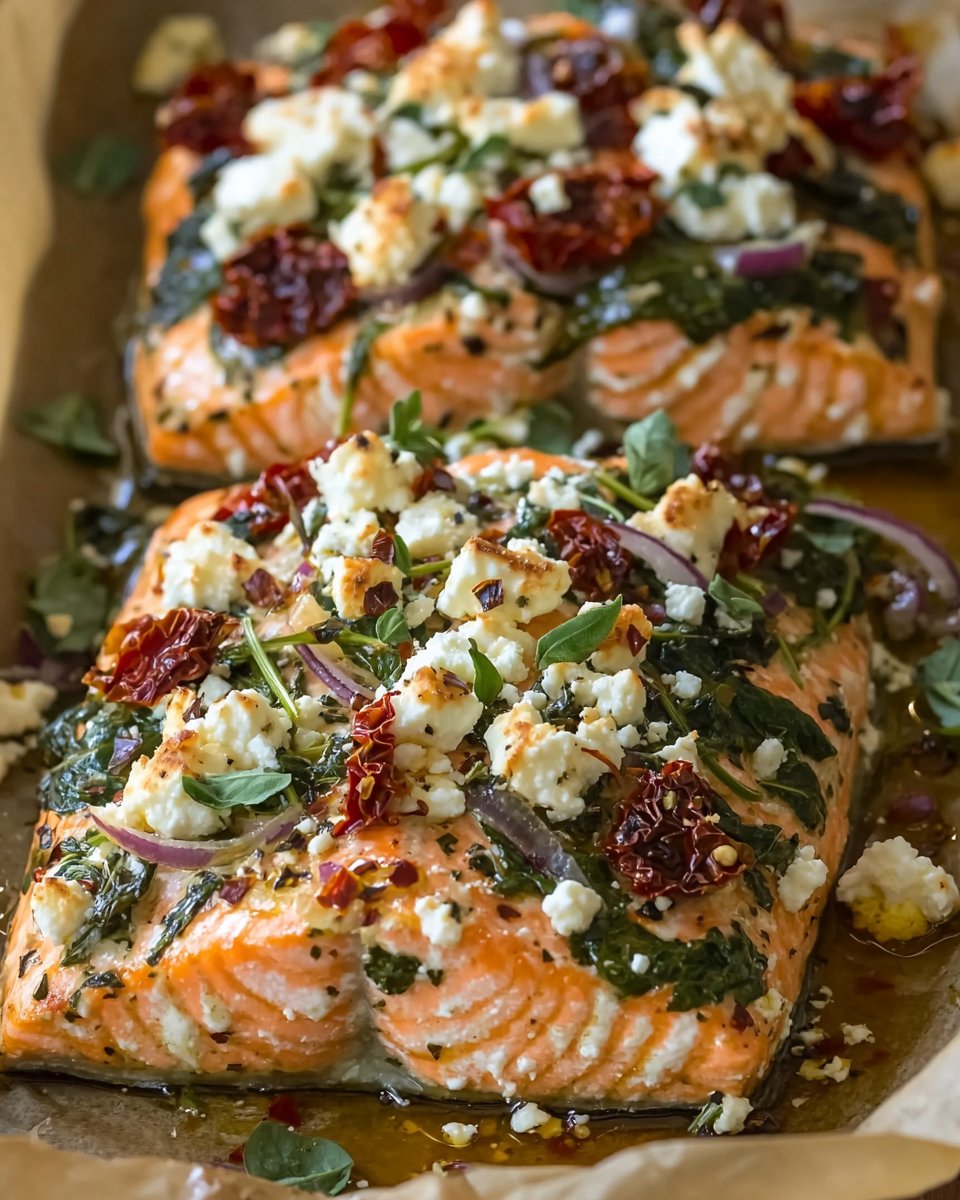 Mediterranean Baked Salmon with Feta & Sun-Dried Tomato