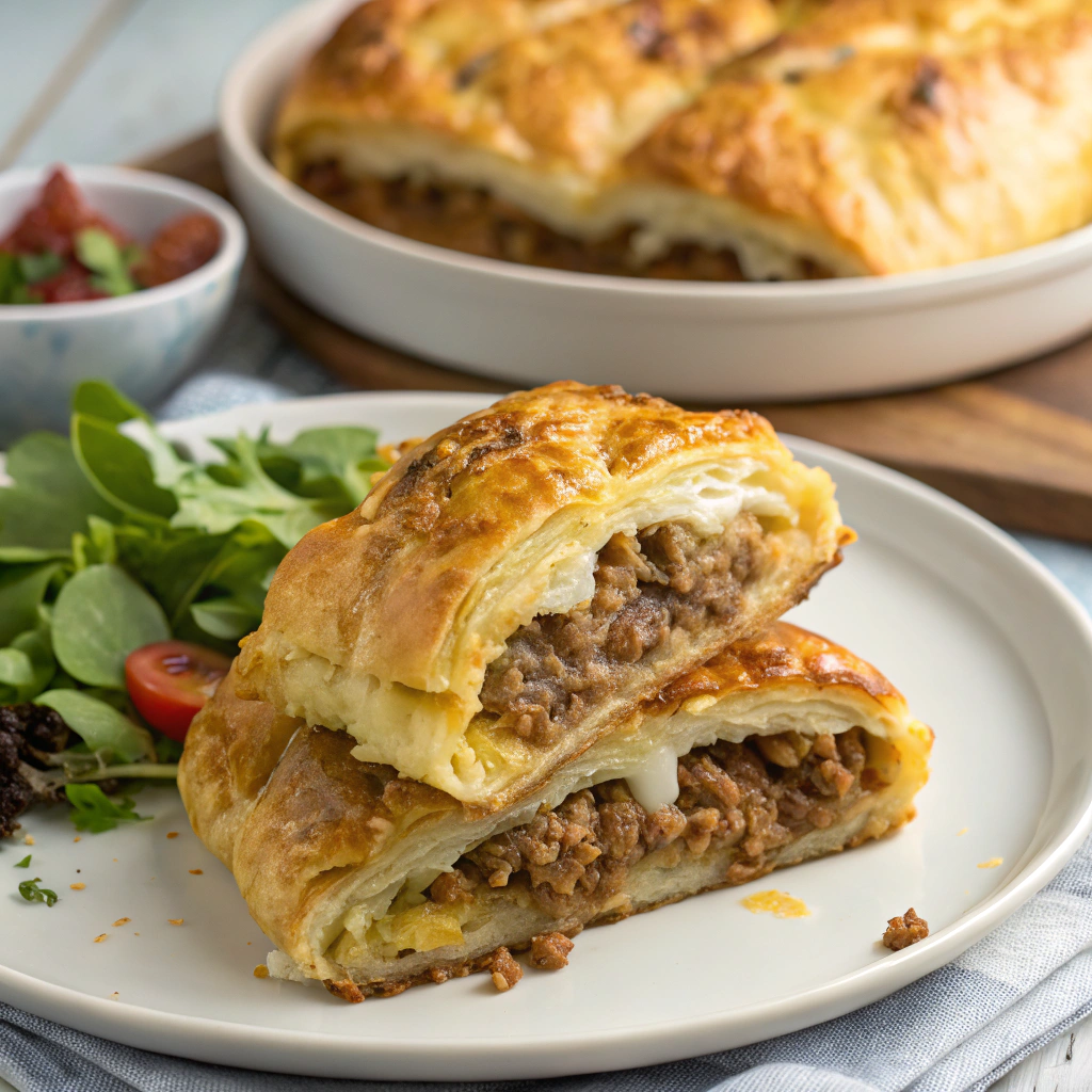 Savory Puff Pastry Recipe With Minced Meat And Cheese