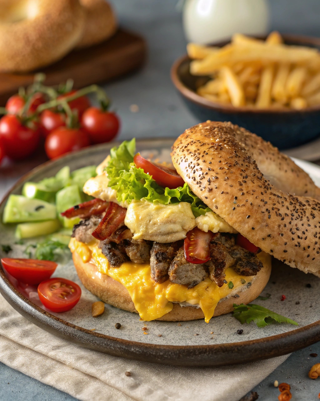 Ultimate Philly Cheesesteak Breakfast Bagel Sandwich