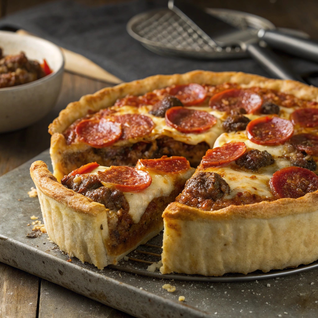 Deep Dish Hamburger, Sausage & Pepperoni Pie