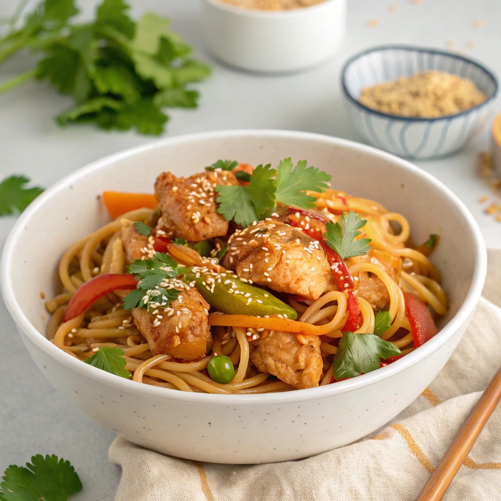 Easy Spicy Garlic Chicken Noodles Recipe