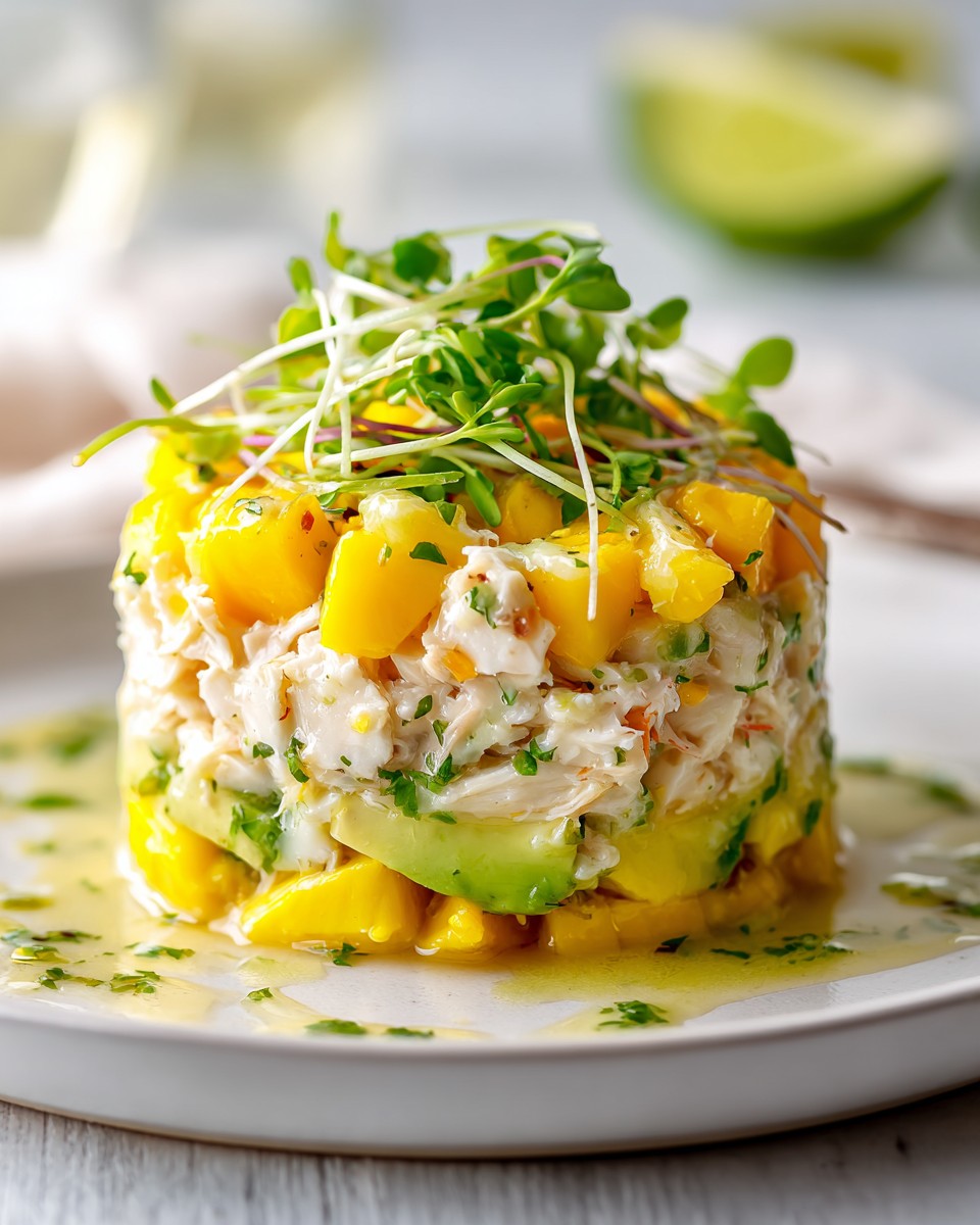 Crab & Avocado Towers with Mango and Lime-Cilantro Vinaigrette